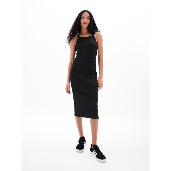Gap Halter Midi Dress Black Ribbed Women's L NWOT - Picture 1 of 11